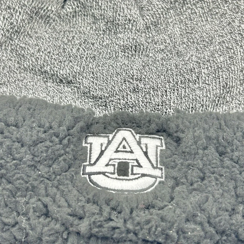 Auburn Tigers Top of the World Heather Sherpa Beanie Hat Cap Gray Pom Knit Cuff